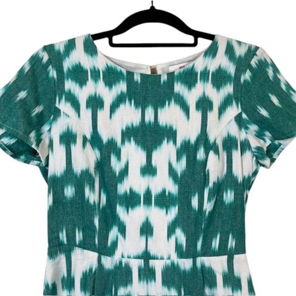 Vineyard Vines Fit and Flare Ikat Green and White Linen Look Cotton Dress Size 2 - Picture 2 of 12